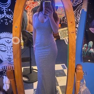 blue glitter prom dress